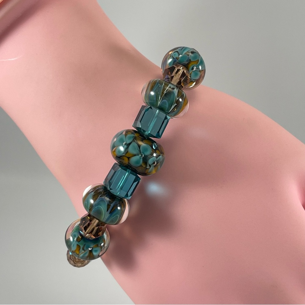 Handmade Artisan Made Sterling Silver Toggle Clasp Blow Glass Beaded Bracelet